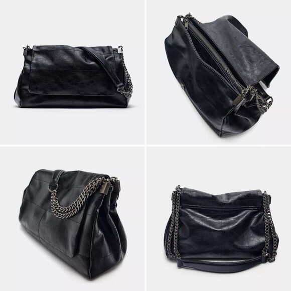 Zara Rock Style Flap Shoulder Bag in Black - Picture 2 of 12
